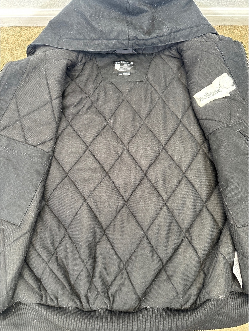 Men’s XL Carhartt Black Duck Canvas Coat OJ0140 Loose Fit Quilted Hooded - Picture 6 of 9